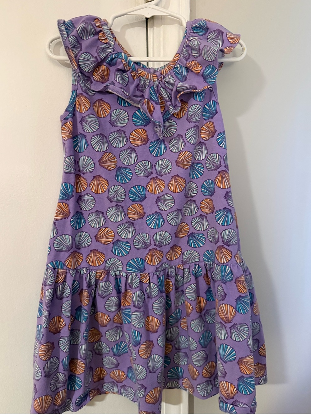 Counting Daisies Girls Purple Seashell Print Ruffle Dress Size 7